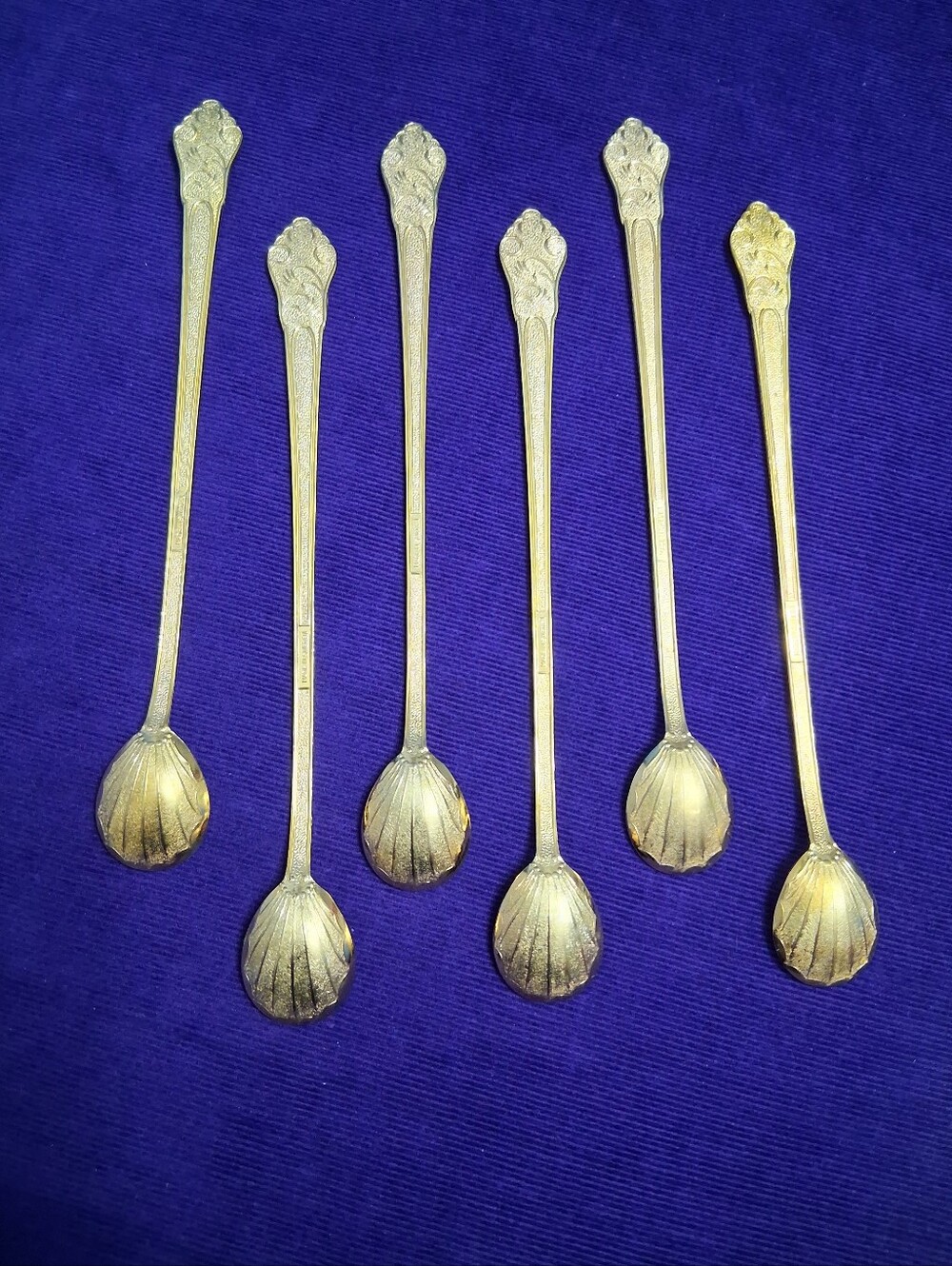 Vintage Janis 24K Gold Plated Long Spoons Iced Tea Cocktail Dessert Shell Shaped - Picture 8 of 15